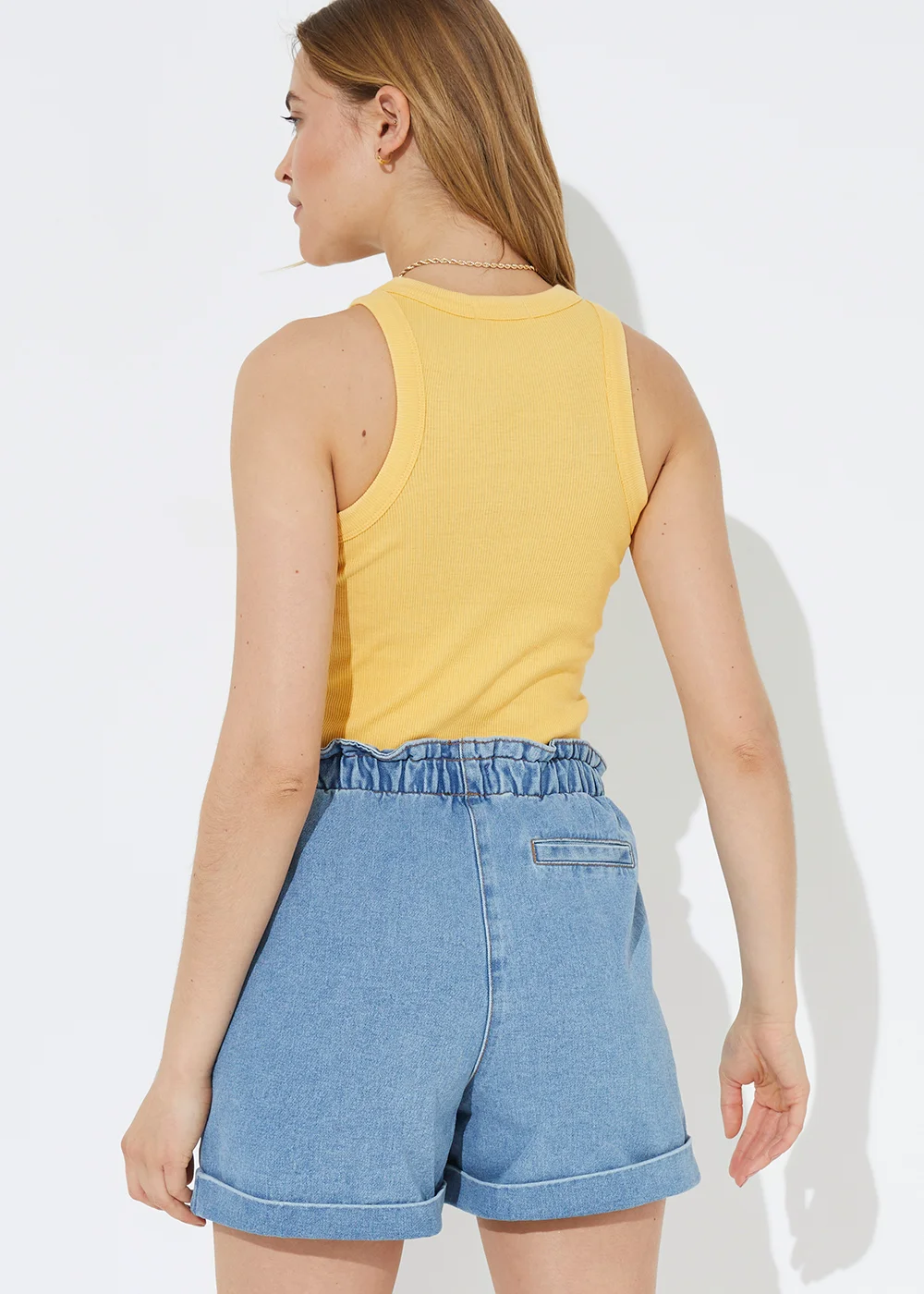 Yellow High Neck Ribbed Vest Top - Size 8 Image 3