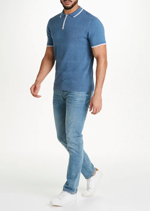 Blue Stripe Knit Polo Shirt - S Image 2