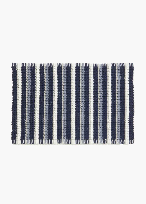 Navy Stripe Chenille Bath Mat (50cm x 80cm) Image 1
