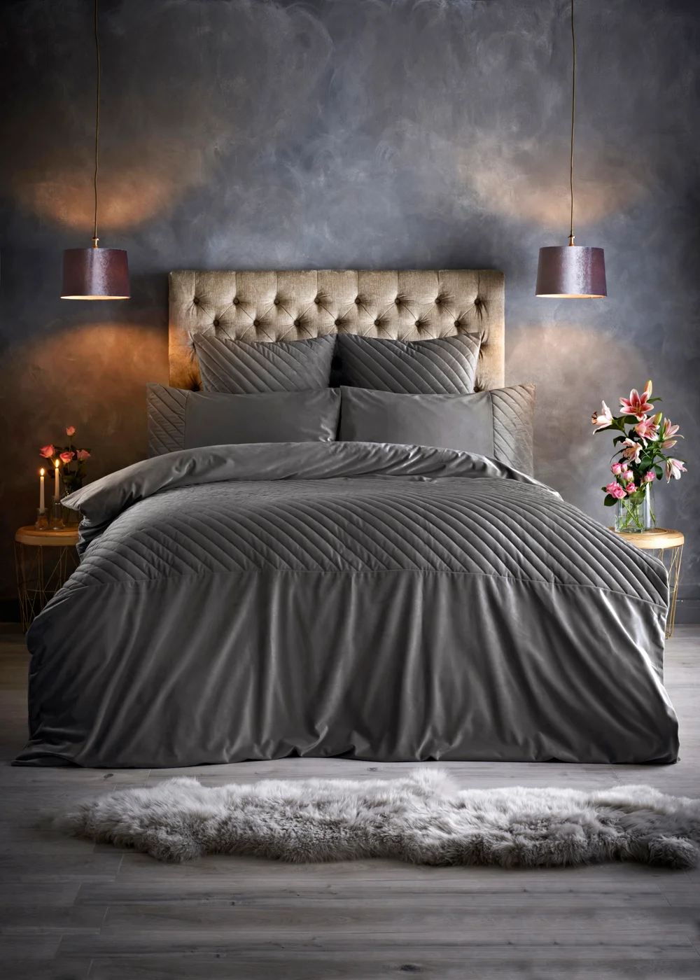 Farhi by Nicole Farhi Charcoal Velvet Duvet Cover - Double Image 1