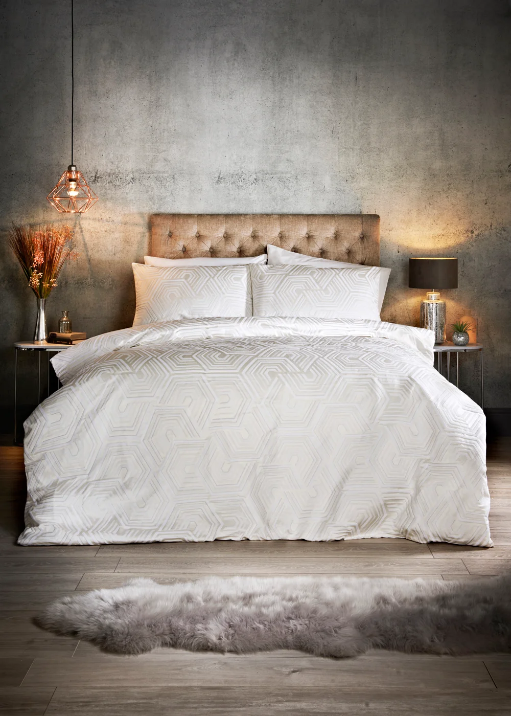 Farhi by Nicole Farhi Ivory Geometric Jacquard Duvet Cover - Double Image 1
