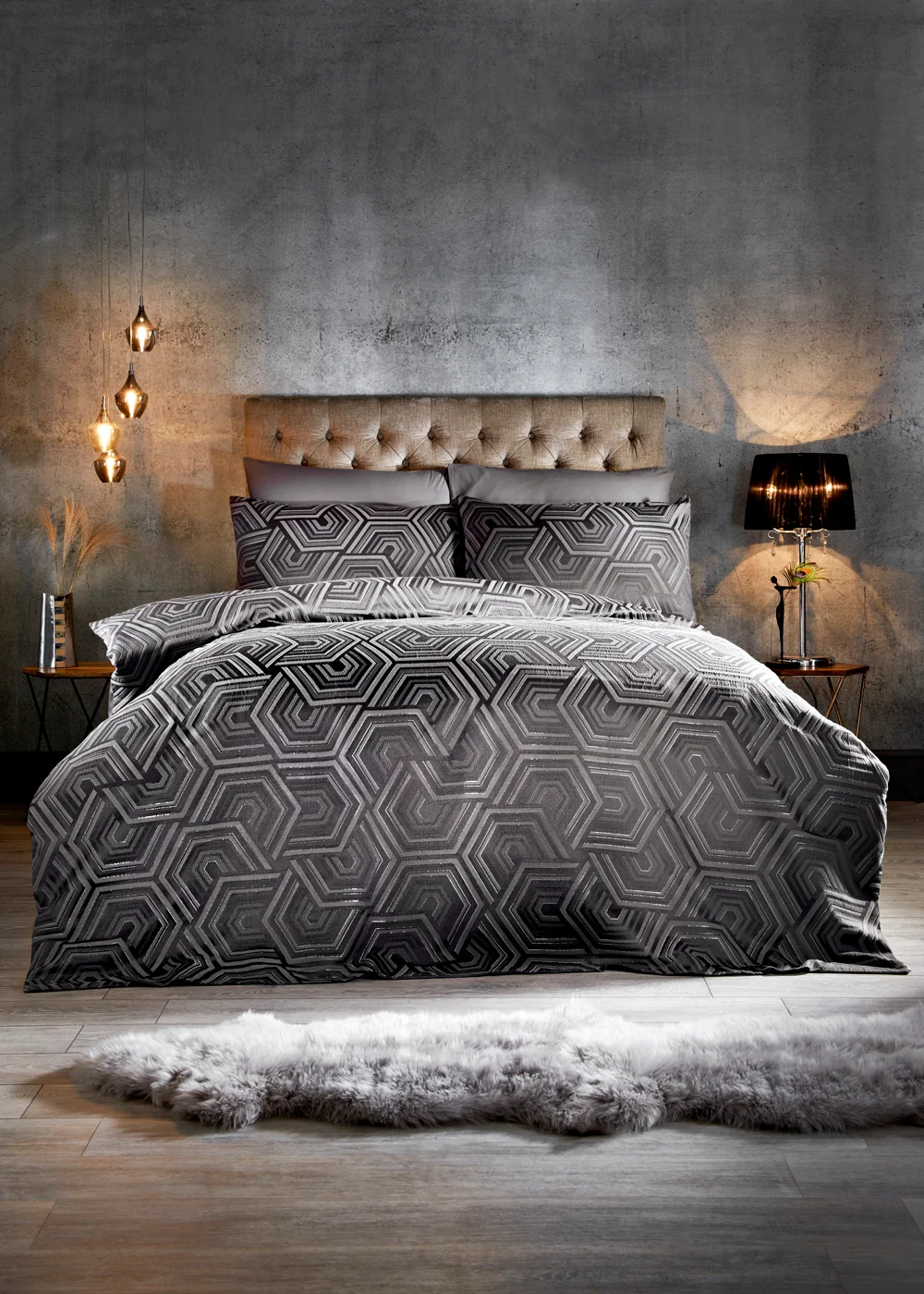 Farhi by Nicole Farhi Charcoal Geometric Jacquard Duvet Cover - Super king Image 1