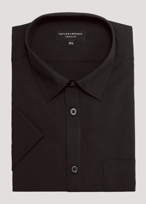 Taylor & Wright Black Easy Care Regular Fit Short Sleeve Shirt - 14.5 Collar Image 5