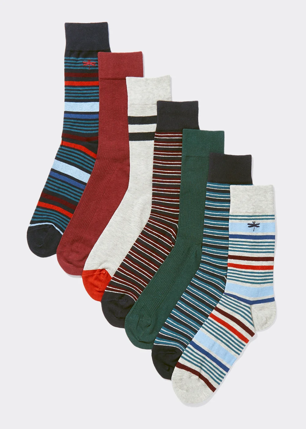 7 Pack Plain & Stripe Print Socks - 6-8.5 Image 1