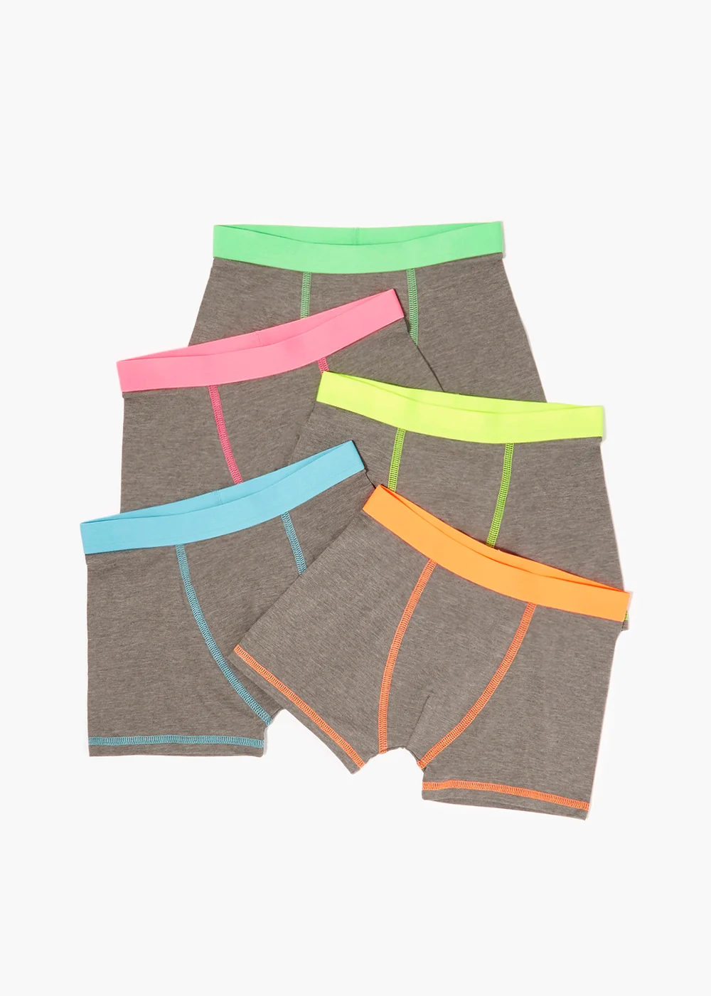 Boys 5 Pack Charcoal Neon Trunks (2-13yrs) - 2-3 Yrs Image 1