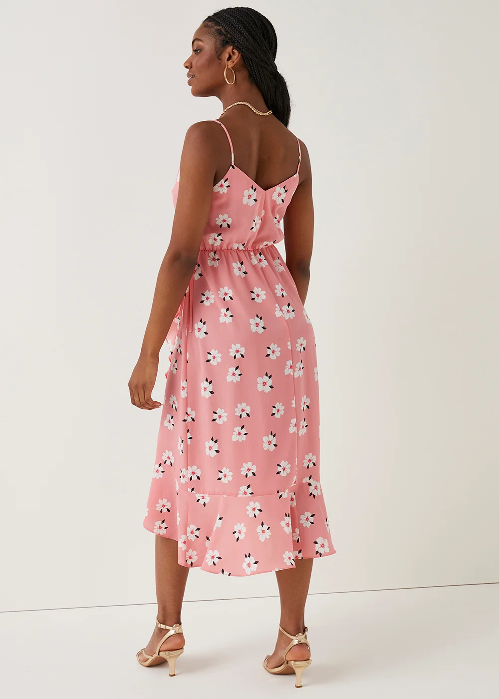 Be Beau Pink Floral Mock Wrap Midi Dress - 6 Image 2