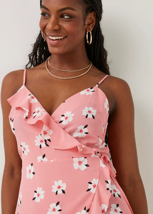 Be Beau Pink Floral Mock Wrap Midi Dress - 6 Image 4