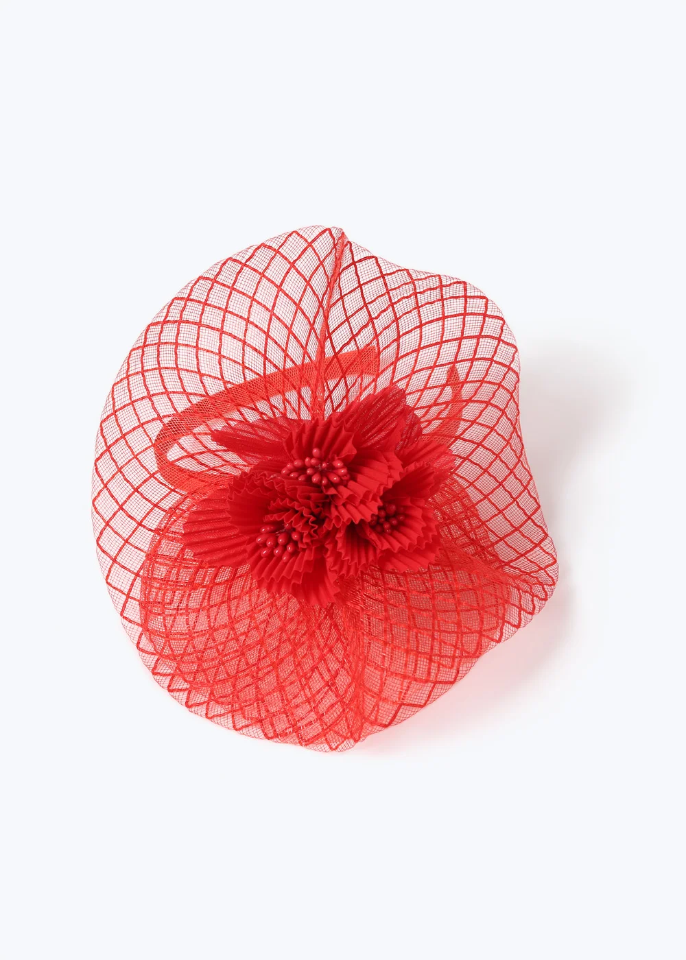 Red Mesh Flower Headband Fascinator - One Size Image 2