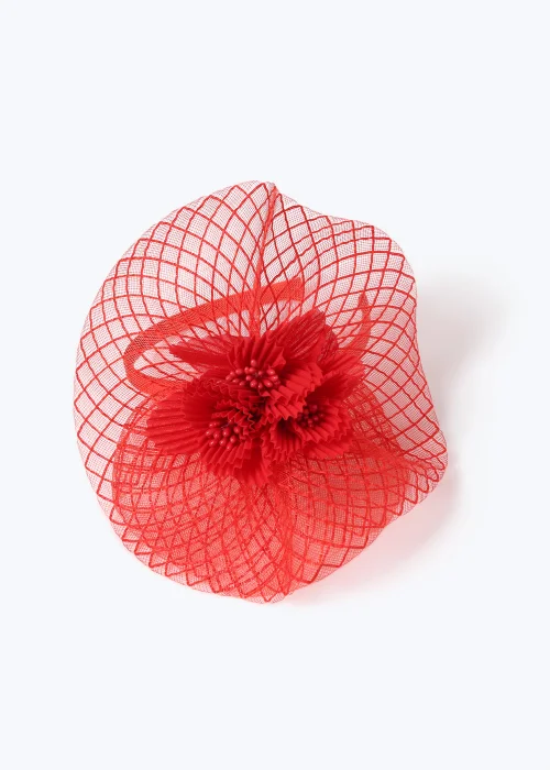 Red Mesh Flower Headband Fascinator - One Size Image 2