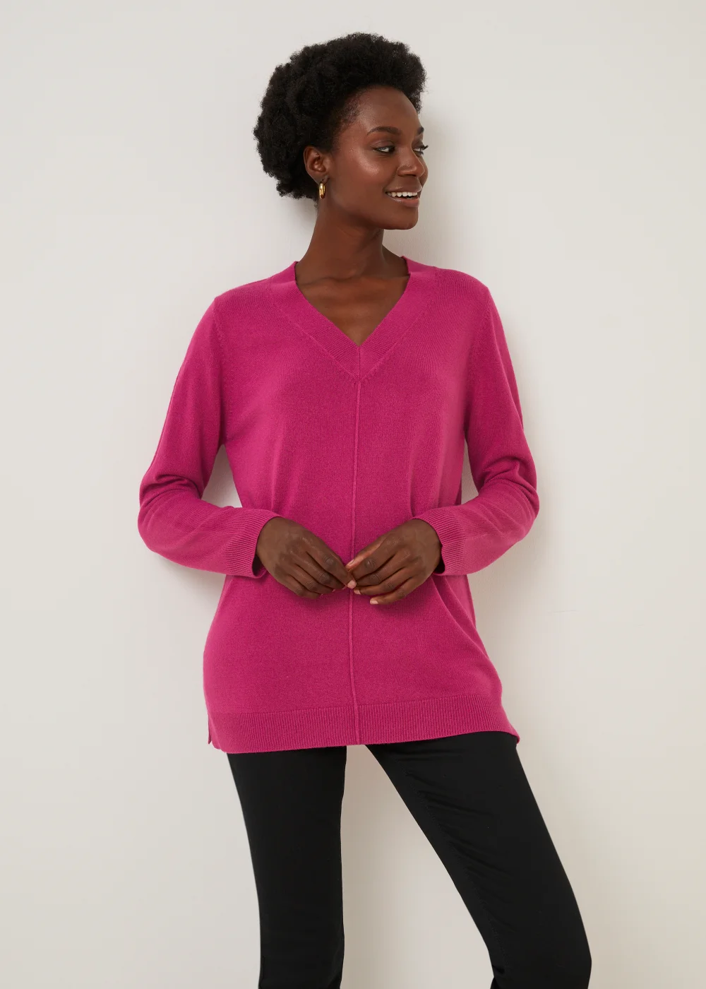 Bright Pink Super Soft V-Neck Jumper - 8 Image 4
