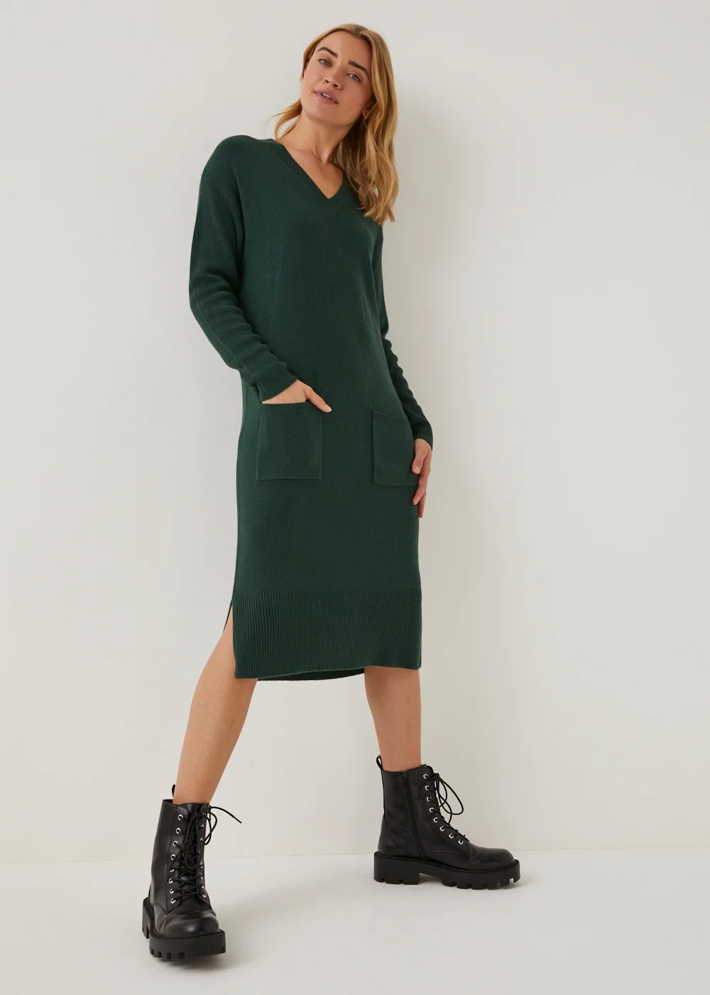 Green Super Soft V-Neck Dress - 8 Image 5