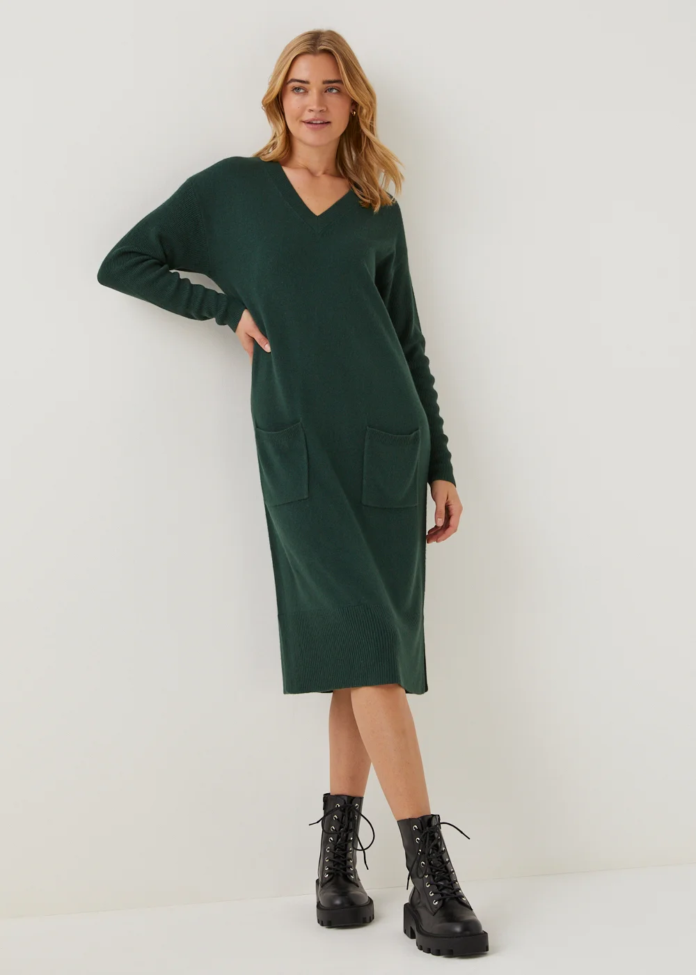 Green Super Soft V-Neck Dress - 8 Image 1