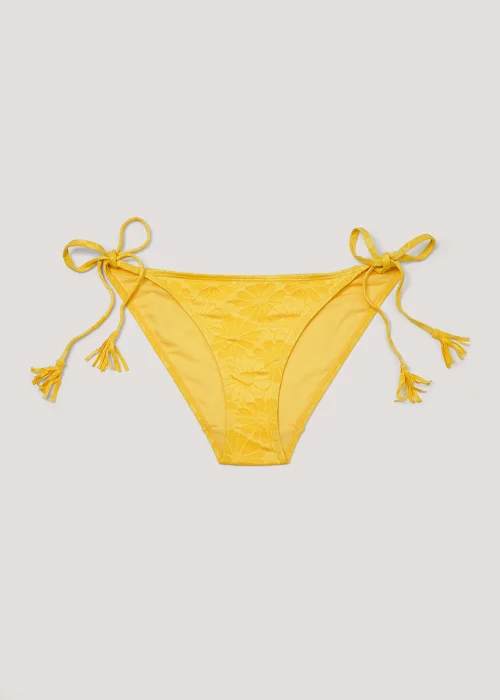 Yellow Tie Side Textured Bikini Bottoms - Size 6 Image 2