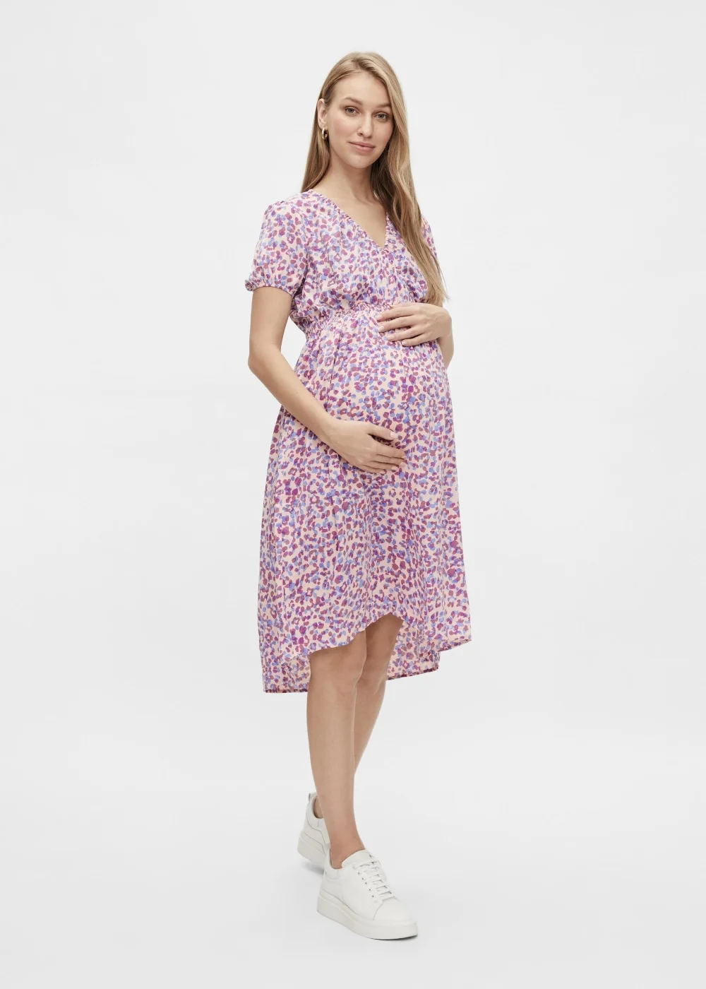 Mamalicious Maternity Azure Lilac Animal Print Midi Dress - 12 Image 1