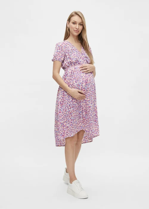 Mamalicious Maternity Azure Lilac Animal Print Midi Dress - 12 Image 1