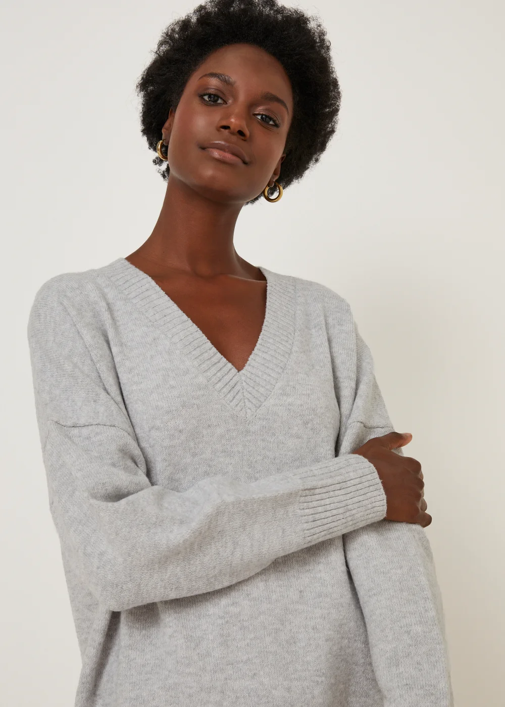 Grey V-Neck Jumper - S Image 5
