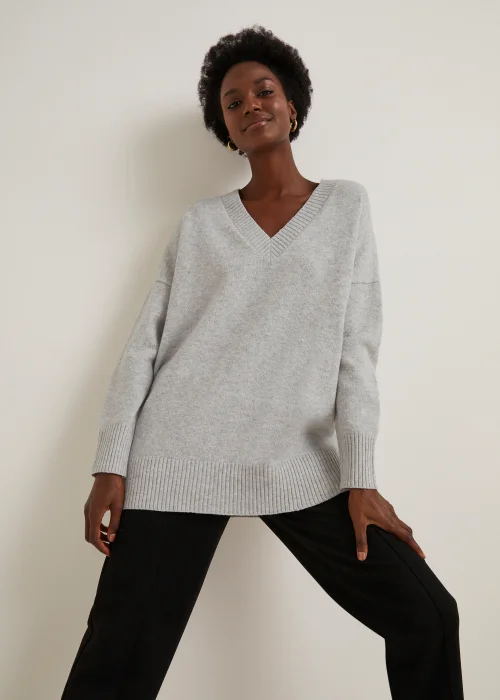 Grey V-Neck Jumper - S Image 2