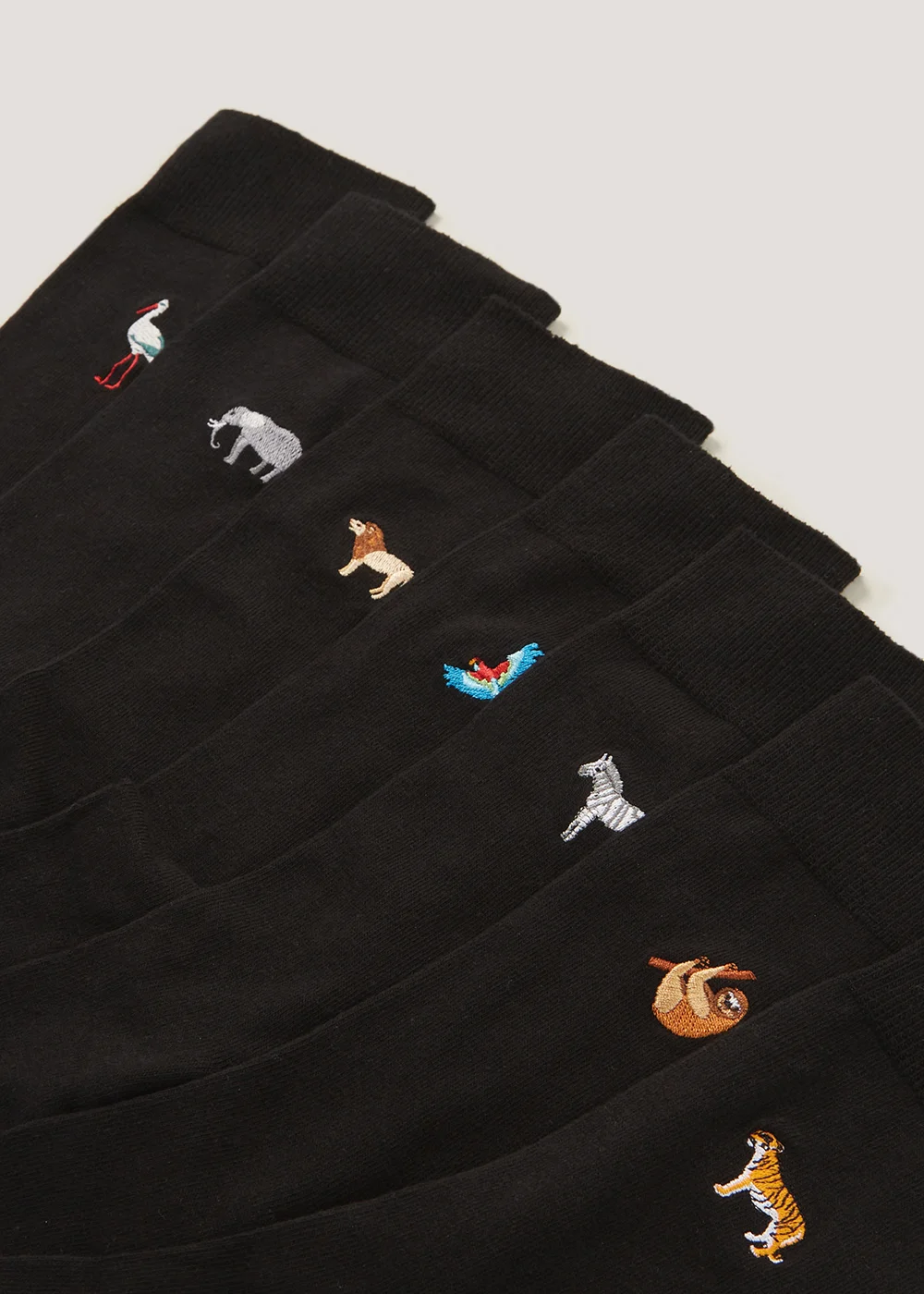 7 Pack Black Embroidered Animal Socks - 6-8.5 Image 2