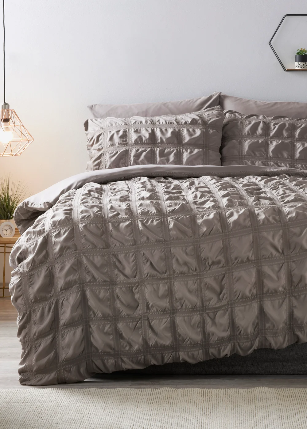 Grey Seersucker Duvet Cover - Double Image 1