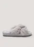 Grey Faux Fur Knot Footbed Slippers - Small Image 1