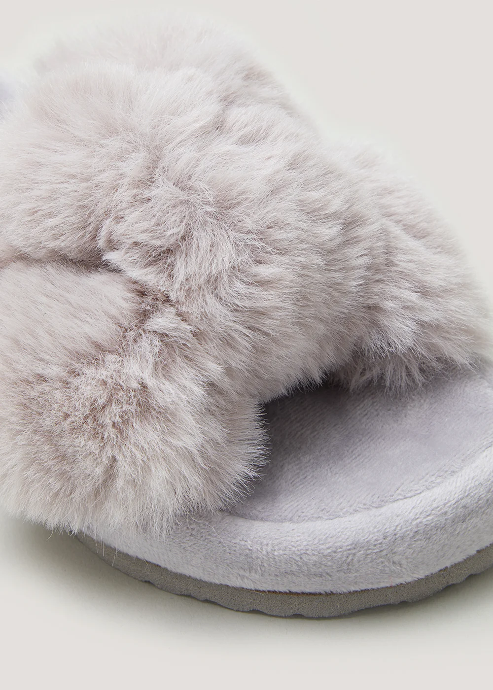 Grey Faux Fur Knot Footbed Slippers - Small Image 2