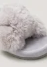 Grey Faux Fur Knot Footbed Slippers - Small Image 2