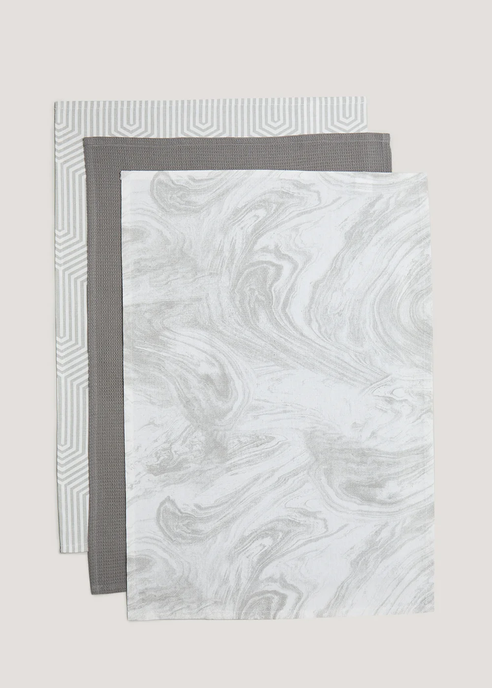 3 Pack Grey Marble Geo Tea Towels (45cm x 60cm) Image 1
