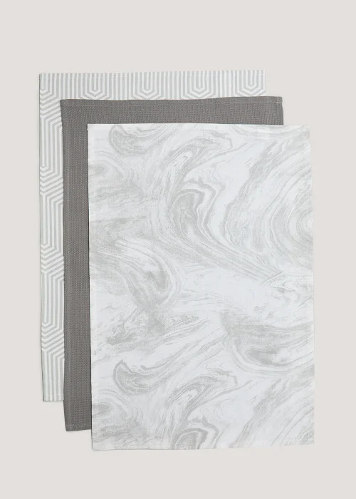 3 Pack Grey Marble Geo Tea Towels (45cm x 60cm) Image 1
