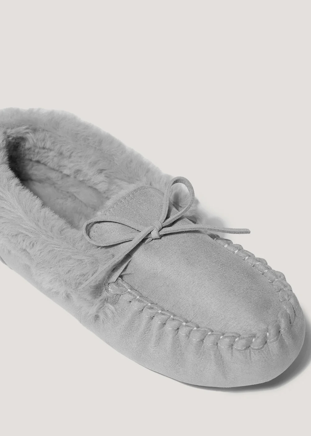 Grey Faux Fur Moccasin Slippers - Size 3 Image 2