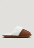 Tan Suede Faux Fur Trim Mule Slippers - Small Image 1