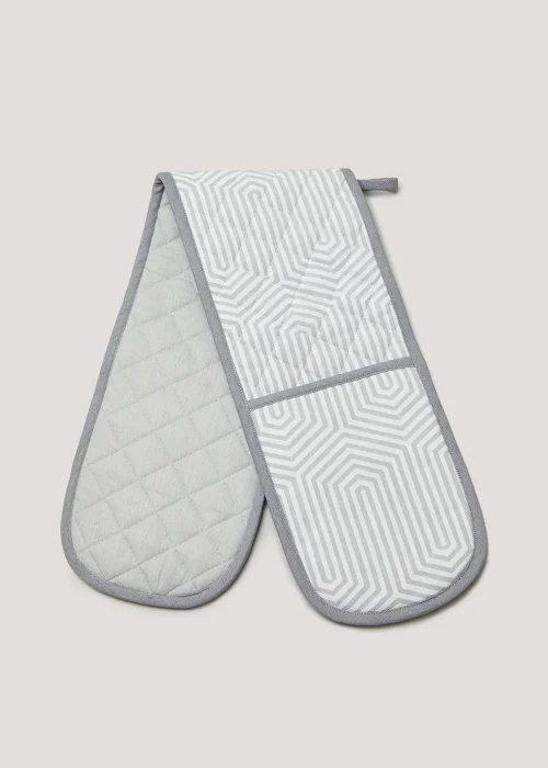 Grey Geometric Print Oven Gloves (92cm x 18cm) Image 1