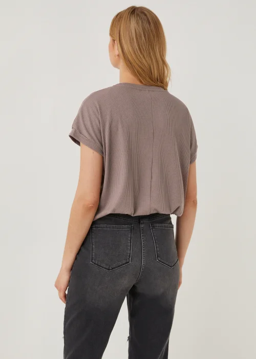 Brown Ribbed Longline T-Shirt - Small Image 2