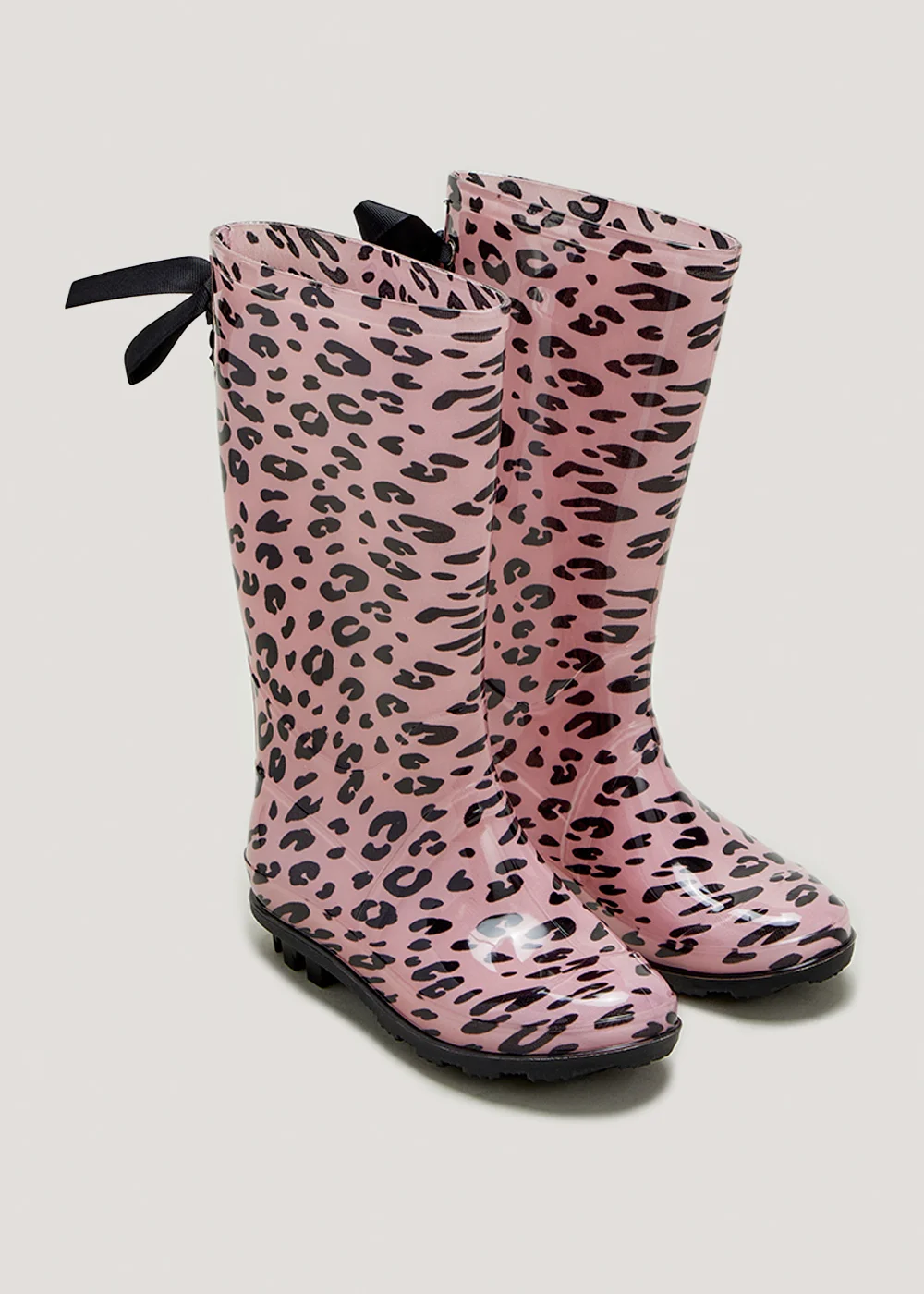 Girls Pink Leopard Print Bow Wellies (Younger 10-Older 5) - Size 10 Infants Image 1