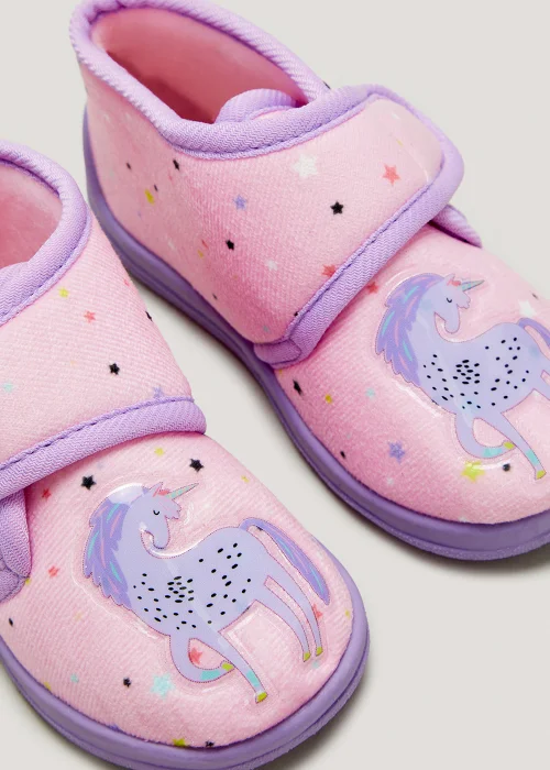 Girls Pink Unicorn Strap Slippers (Younger 4-12) - Size 4 Infants Image 2