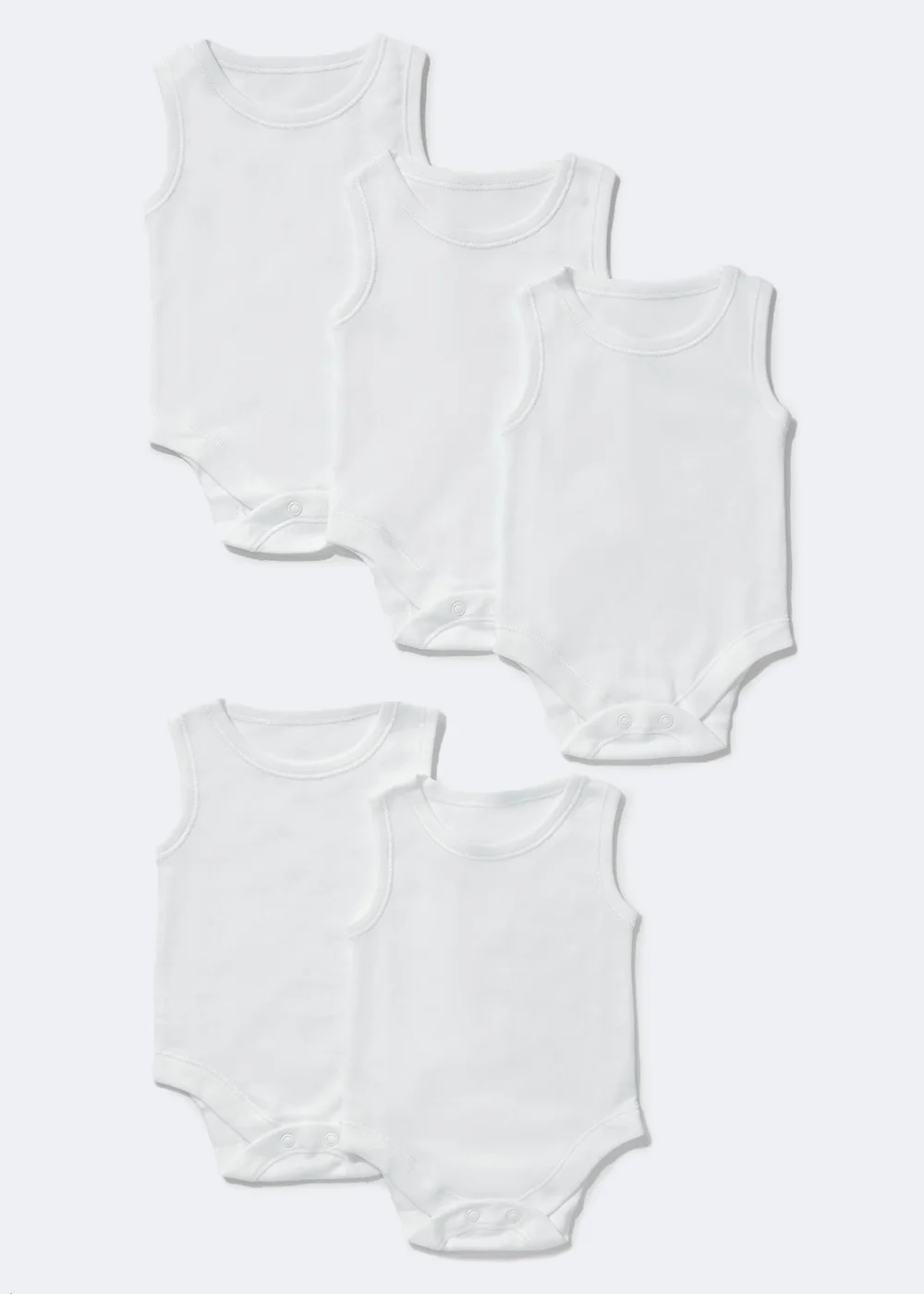 Baby 5 Pack White Sleeveless Bodysuits (0-36mths) - Up to 1 Month Image 1