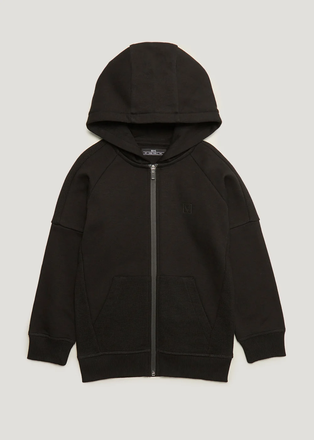 Boys Black Waffle Zip Up Hoodie (4-15yrs) - 4 Yrs Image 1