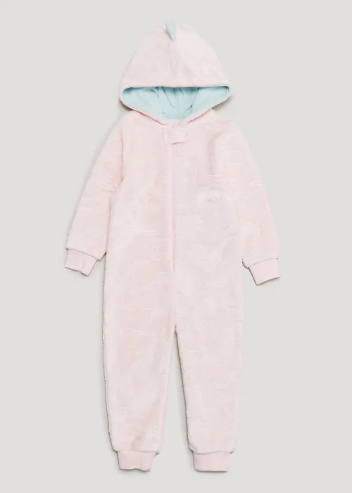 Girls Pink Embossed Dinosaur Velour Onesie (9mths-5yrs) - Age 9 - 12 Months Image 1