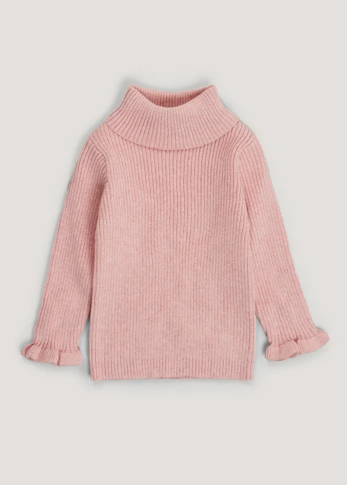 Girls Pink Roll Neck Jumper (9mths-6yrs) - Age 9 - 12 Months Image 1