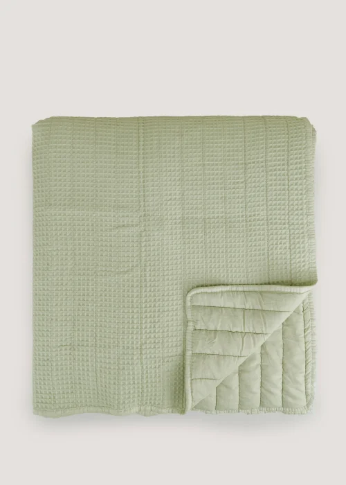 Green Ribbed Waffle Bedspread (220cm x 220cm) Image 1