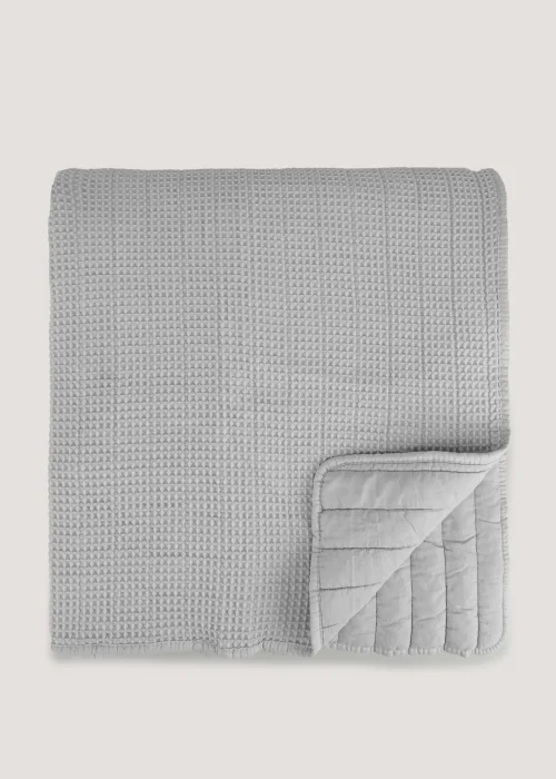 Grey Ribbed Waffle Bedspread (220cm x 220cm) Image 1
