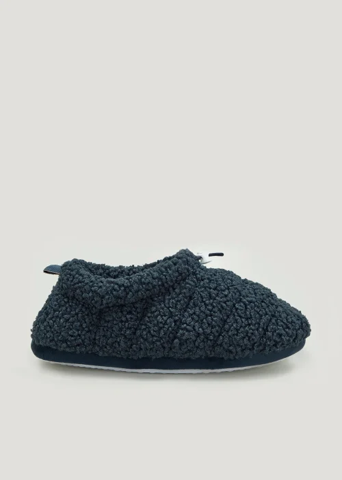Navy Teddy Fleece Toggle Slippers - Small Image 1