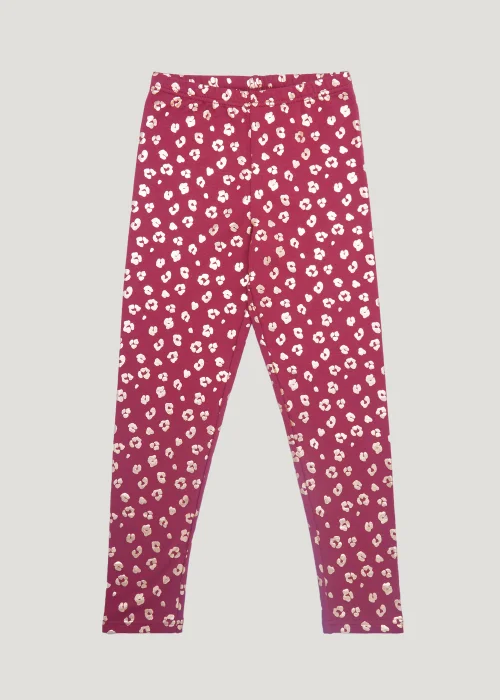 Girls Burgundy Leopard Print Leggings (4-13yrs) - Age 4 Years Image 1