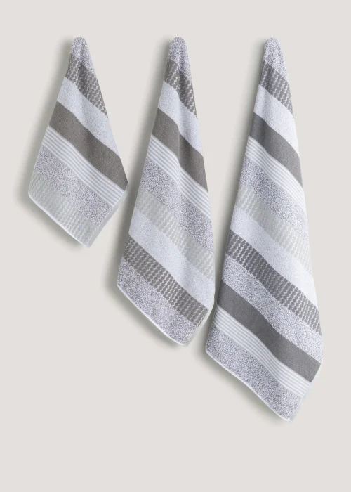 Grey Stripe 100% Cotton Towels - Hand Towel Image 1