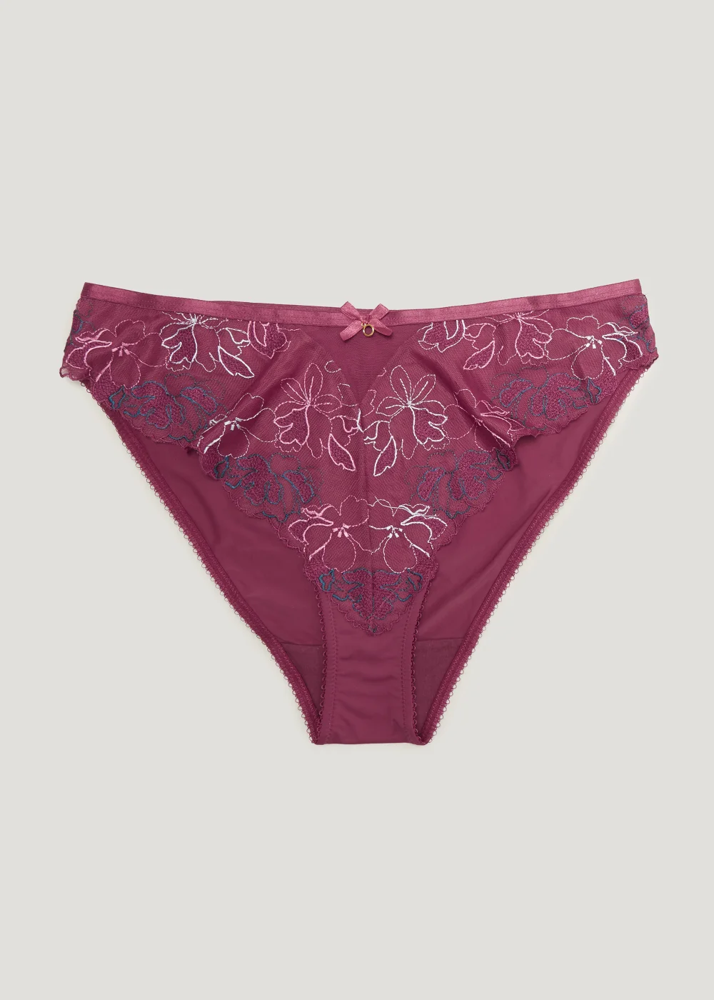 Burgundy Embroidered High Leg Knickers - Size 8 Image 4