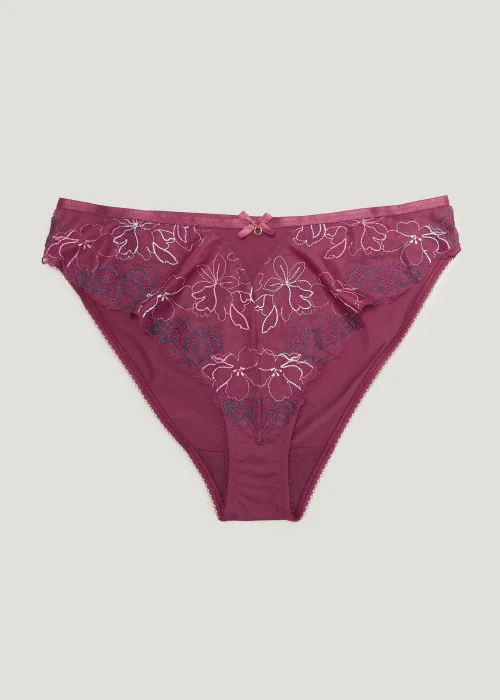 Burgundy Embroidered High Leg Knickers - Size 8 Image 4