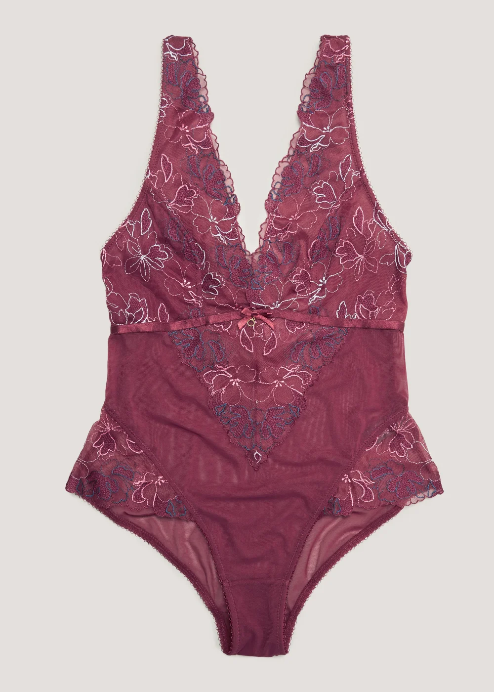Burgundy Floral Embroidered Bodysuit - Small Image 4