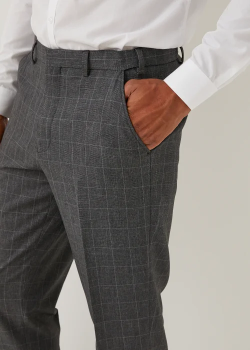 Taylor & Wright Charcoal Check Regular Fit Flexi Waist Trousers - 32 Waist 29 Leg Image 2