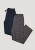 2 Pack Woven Check Pyjama Bottoms - Small Image 1