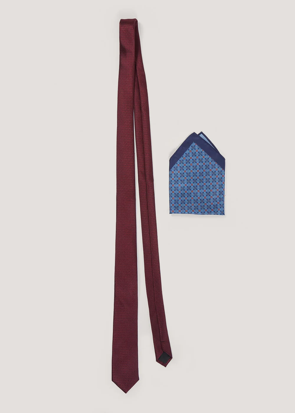 Taylor & Wright Burgundy Tie & Navy Geo Pocket Square Set Image 1