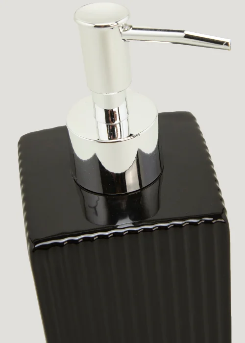Black Ridged Square Ceramic Soap Dispenser (18cm x 7cm x 7cm) Image 2